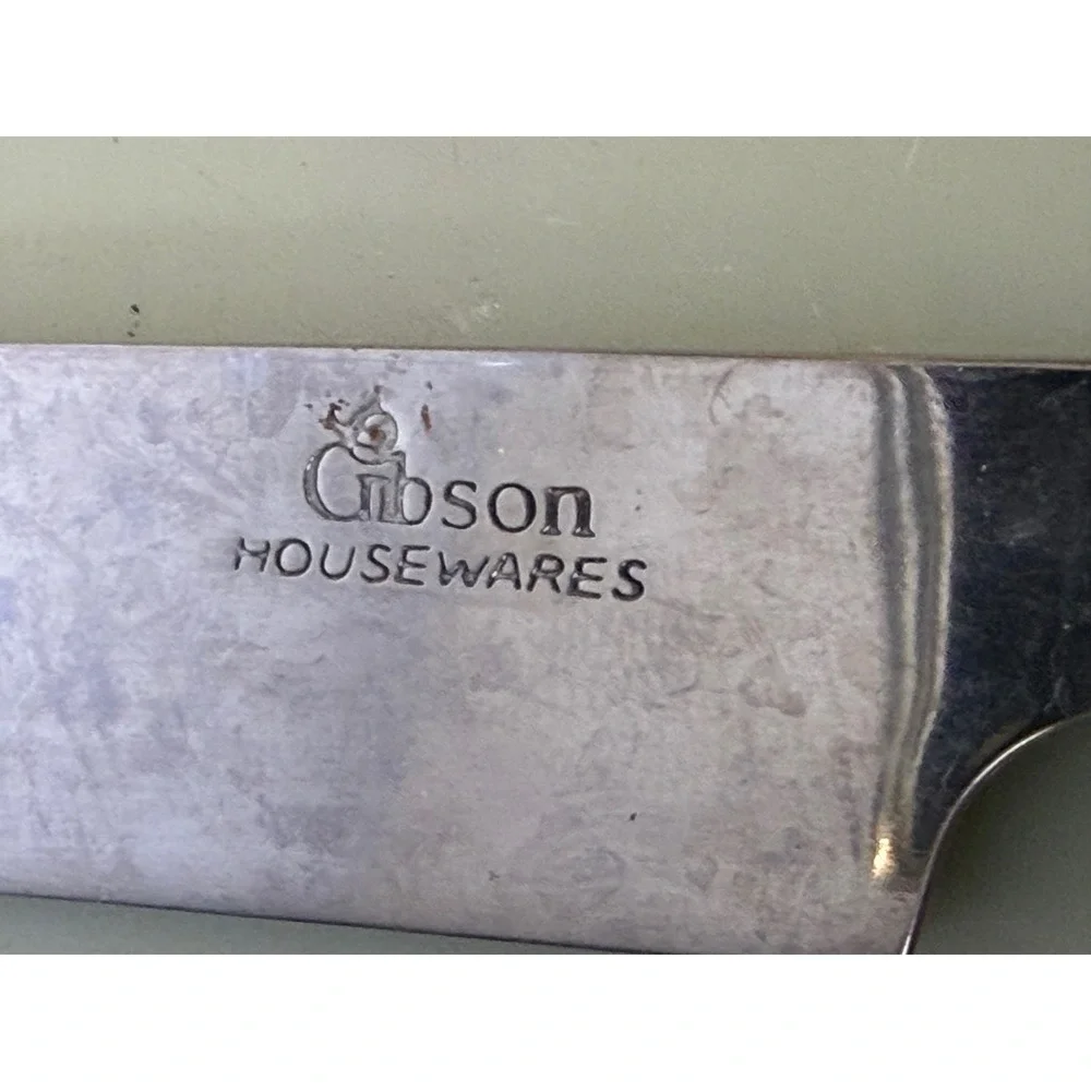 Gibson Steak Knives Set of 4 White Fruit Embossed Stainless Steel Knives